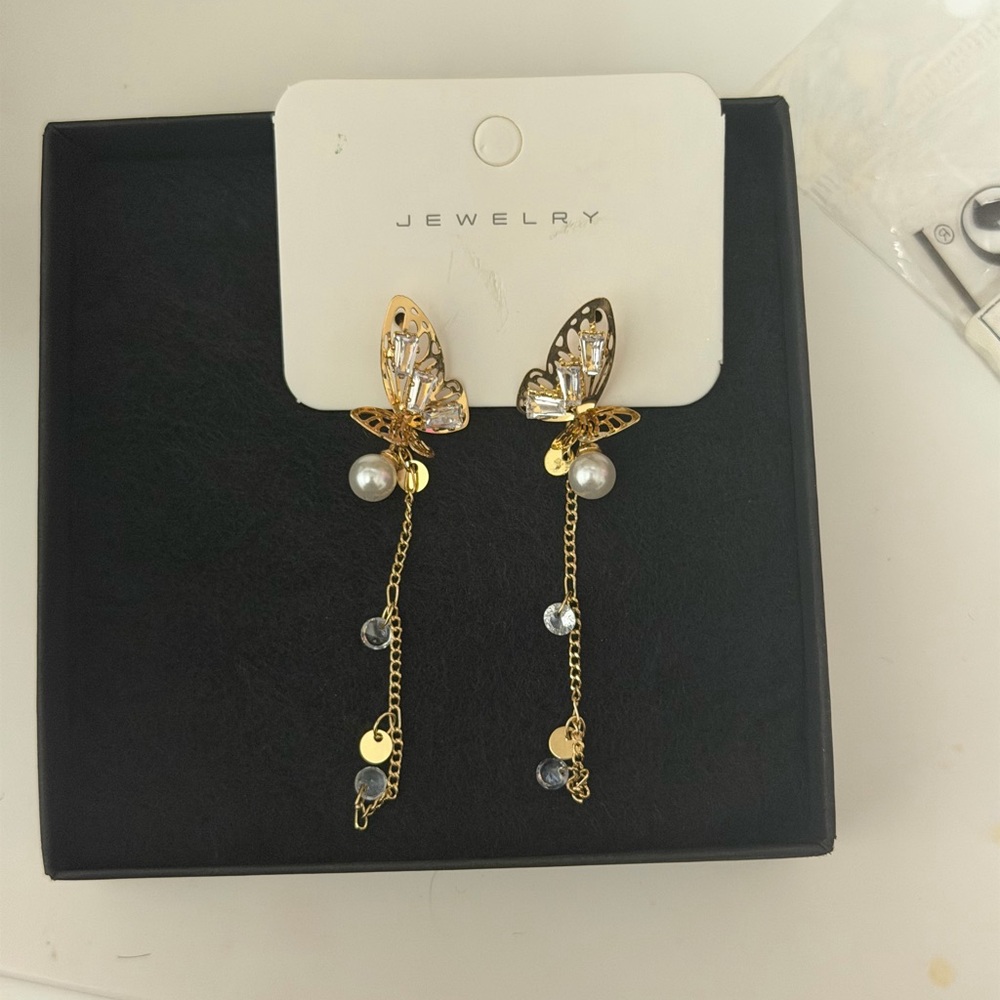 Gold Butterfly Dangle Earrings